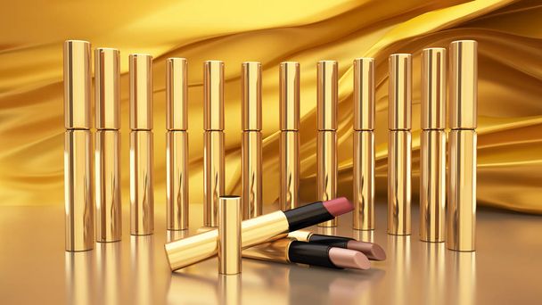 Lip Gloss on a gold background. Bottle, lipstick, accessory, sty - Valokuva, kuva