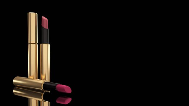 Lipstick on a black background. Bottle, lipstick, accessory, sty - Valokuva, kuva