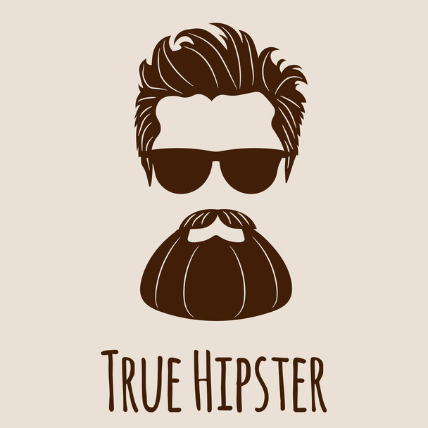Bearded Hipster silhouette with lettering - True Hipster. Fashion Vector illustration eps 10 isolated on white background. - Vector, Image