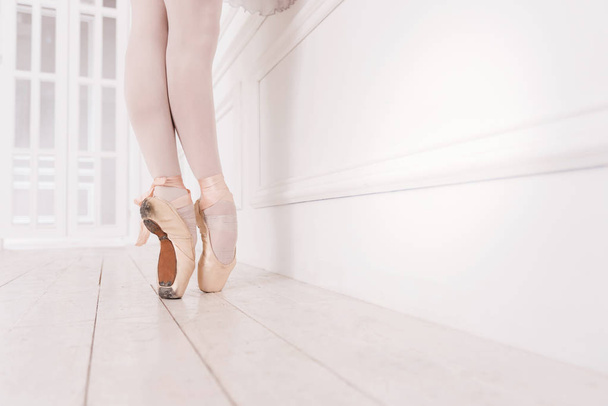 Close up of ballerina wearing beige points - Φωτογραφία, εικόνα