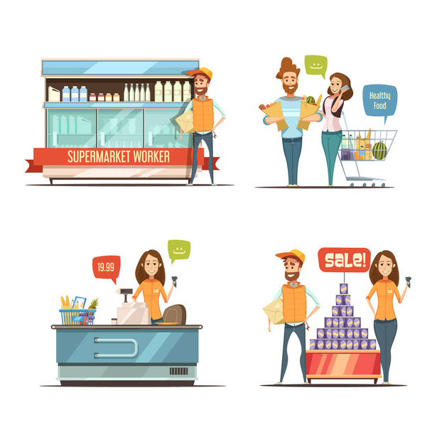 Pessoas no supermercado Desenhos animados coleção ícones
 - Vetor, Imagem