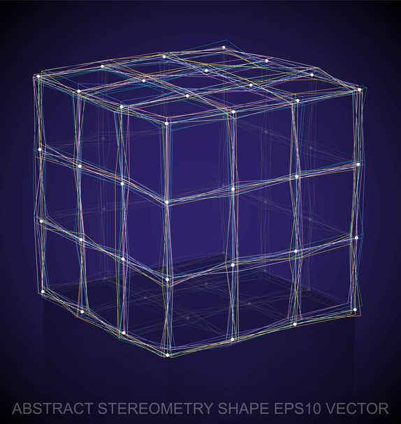 Abstract stereometry shape: Multicolor sketched Cube. Hand drawn 3D polygonal Cube. EPS 10, vector. - ベクター画像