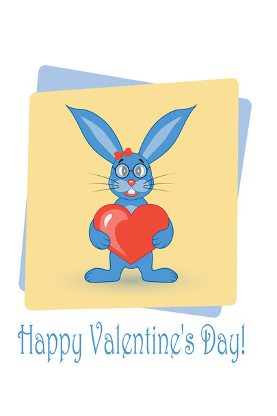 Postcard on Valentines day with a rabbit - Vector, Image