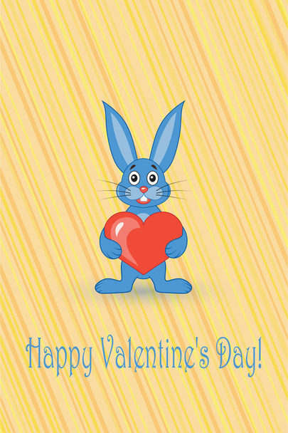 Postcard on Valentines day with a rabbit - Вектор,изображение
