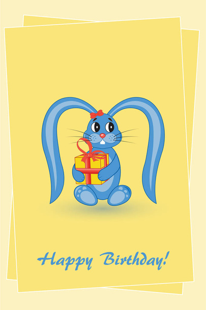 card for your birthday. Rabbit with gift - Вектор,изображение