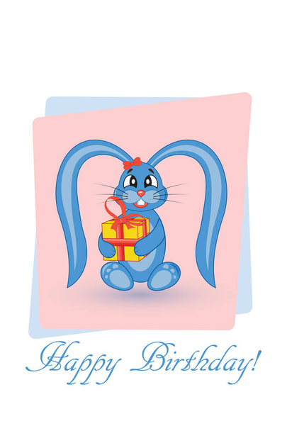 card for your birthday. Rabbit with gift - Vettoriali, immagini