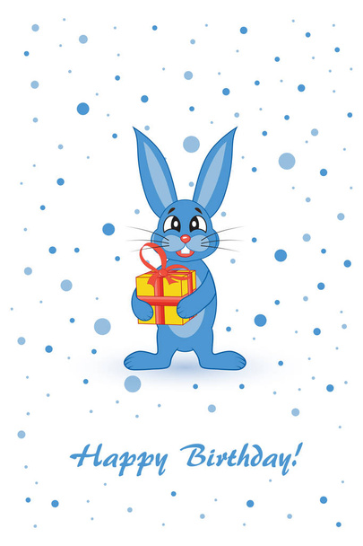 card for your birthday. Rabbit with gift - Vetor, Imagem