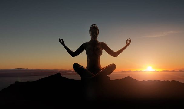 Silhouette di una giovane donna meditante
  - Foto, immagini