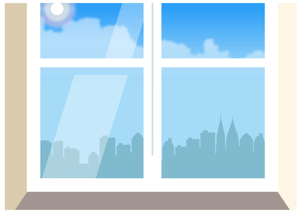 skyline van de stad van gesloten venster - Vector, afbeelding