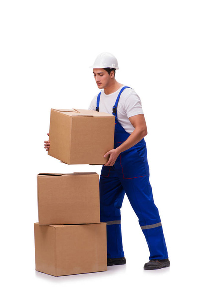 Man with boxes isolated on white - Φωτογραφία, εικόνα