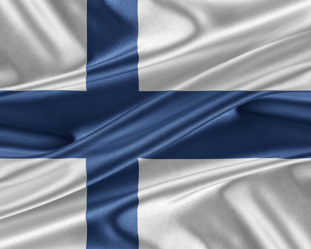 Finland flag with a glossy silk texture. - Photo, Image