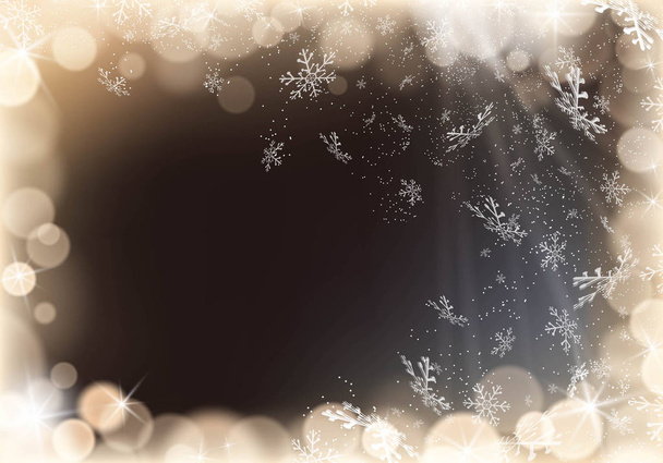 Flocos de neve e luzes douradas sobre fundo preto
 - Vetor, Imagem