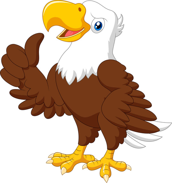 Desenhos animados águia engraçada dando polegar para cima
 - Vetor, Imagem