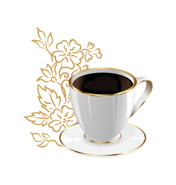 cup of coffee isolated with floral design elements - Foto, afbeelding