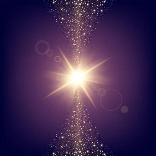 Concetto creativo Set vettoriale di stelle effetto luce bagliore esplode con scintille isolate su sfondo nero. Per illustrazione modello art design, banner per Natale celebrare, raggio di energia flash magia - Vettoriali, immagini