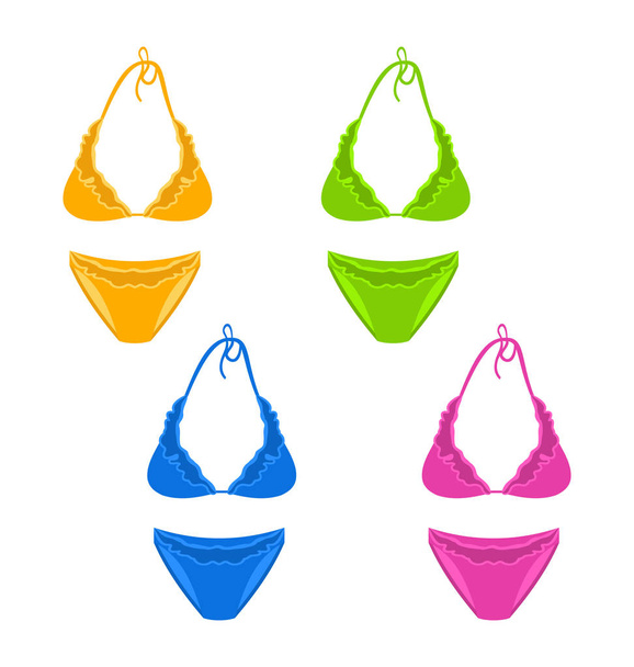 Set colorful female swimsuit or underwear isolated on white back - Фото, зображення