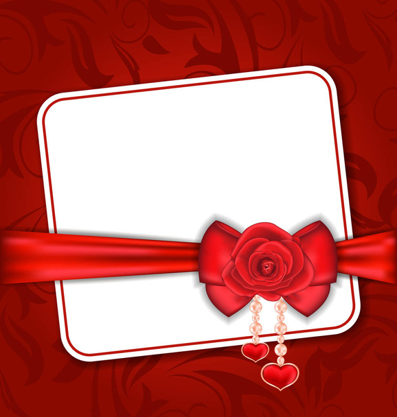Beautiful card for Valentine Day with red rose and bow - Фото, зображення