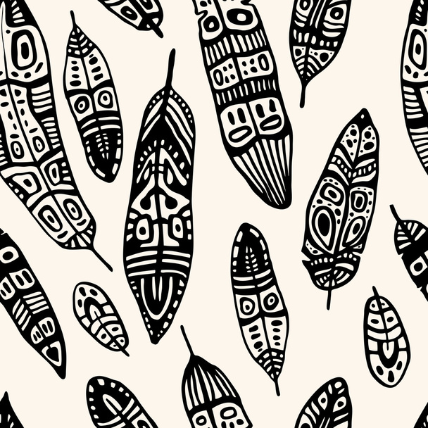 Ethnic Feather. Seamless background. - Vector, Image