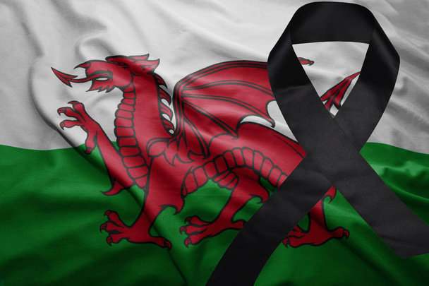 リボンを喪黒とウェールズの旗 - 写真・画像