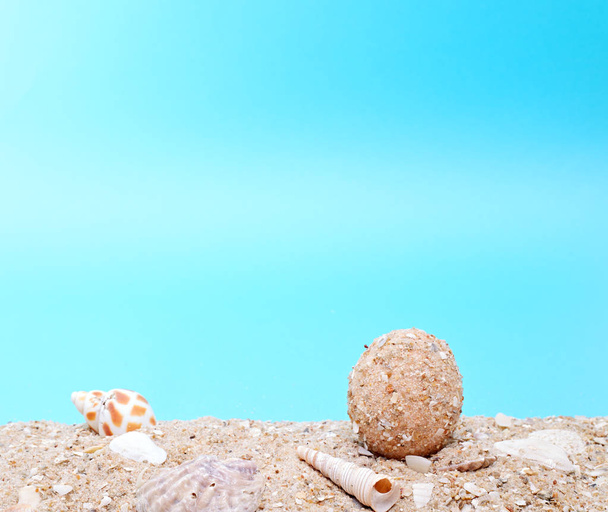 Paasei met schelpen op lege strand - Foto, afbeelding