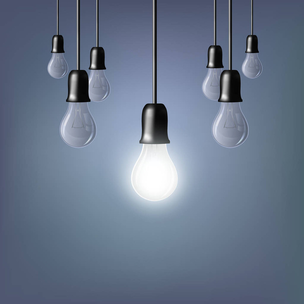 Vector Light bulb on grey background. Realistic style lamp. - Vektor, kép