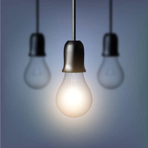 Vector Light bulb on grey background. Realistic style lamp. - Вектор,изображение