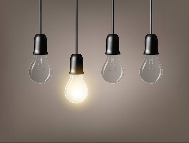 Vector Light bulb on grey background. Realistic style lamp. - Vector, imagen
