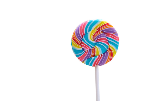 Colorful spiral lollipop isolated on white - Photo, Image