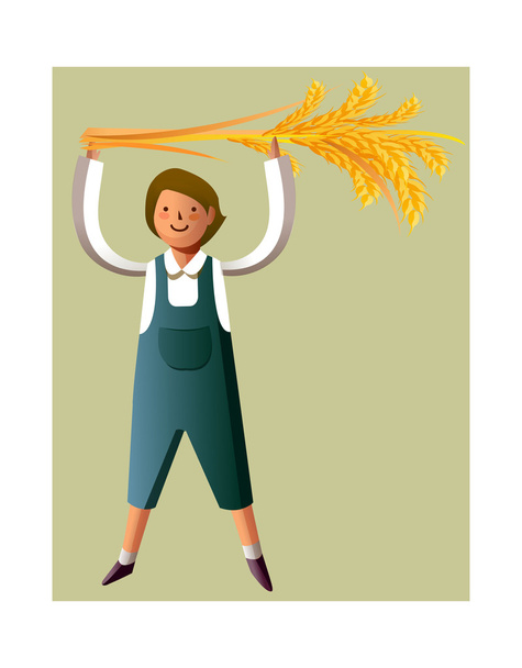 Портрет мальчика с зерновыми стеблями - Вектор,изображение