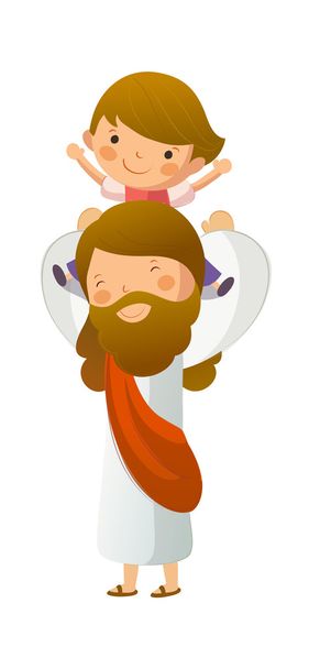 Jesus Cristo carregando menino no ombro
 - Vetor, Imagem