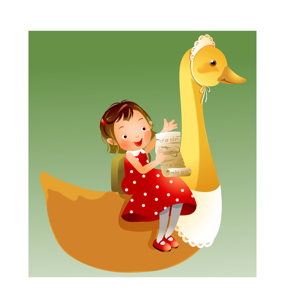 Girl sitting on duck - Vector, Image