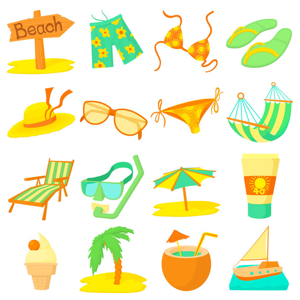 Sea rest icons set, cartoon style - Vettoriali, immagini