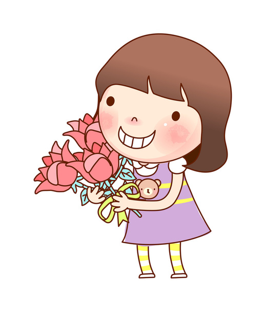 Portrait of girl holding bouquet - Vektor, kép