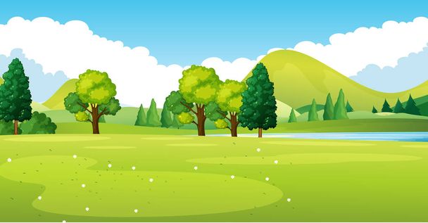 Park scene with green field - Vector, Image