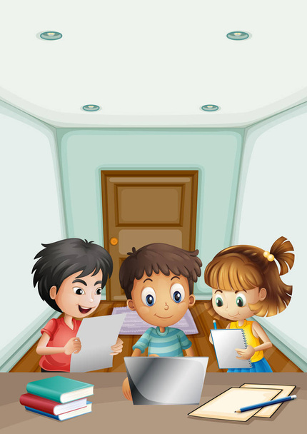 Crianças trabalhando em grupo na sala
 - Vetor, Imagem