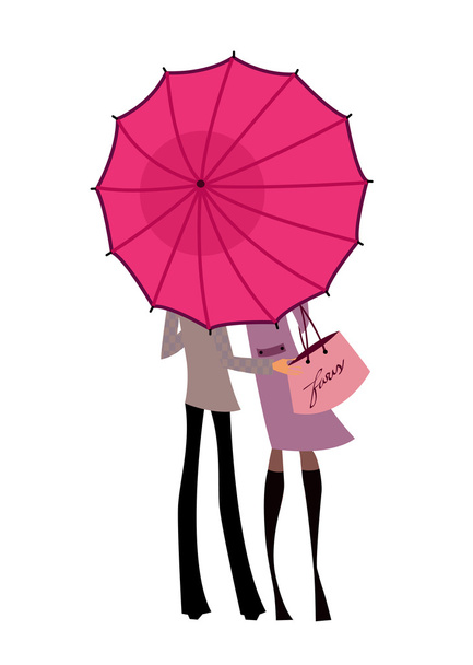 Pareja de pie bajo un paraguas
 - Vector, Imagen