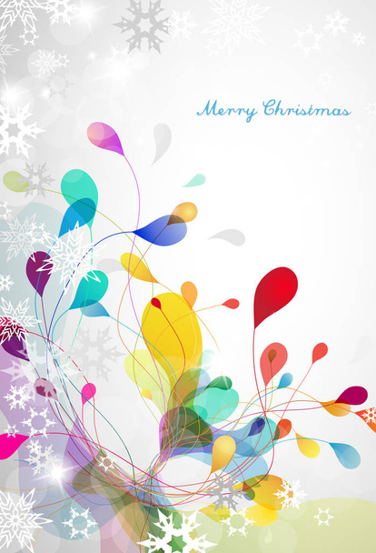 Vánoční stříbrné pozadí s sněhové vločky a barevné mistlet - Vektor, obrázek