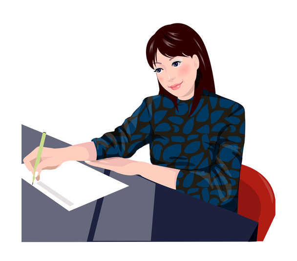 Close-up of a woman writing on a sheet of paper - Vector, Image