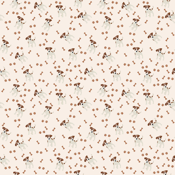 Jack Russell Terrier Vector Seamless pattern. Dog, bone, paw print. - Vektori, kuva