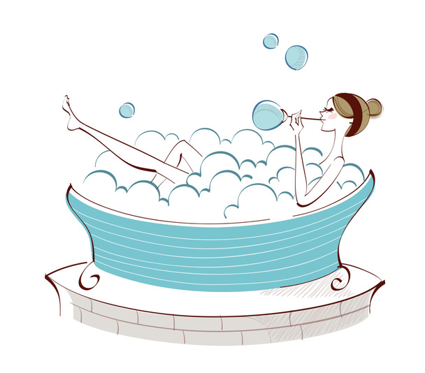 Sivukuva nainen istuu kylpyammeessa
 - Vektori, kuva