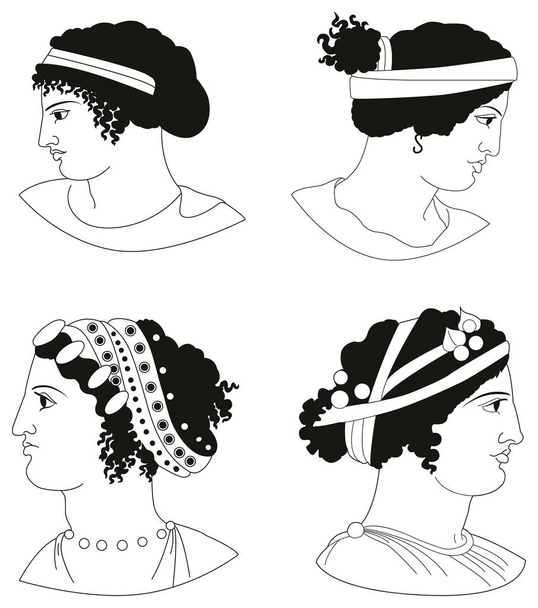 Sada obrazů starověké řecké ženy hlav - Vektor, obrázek