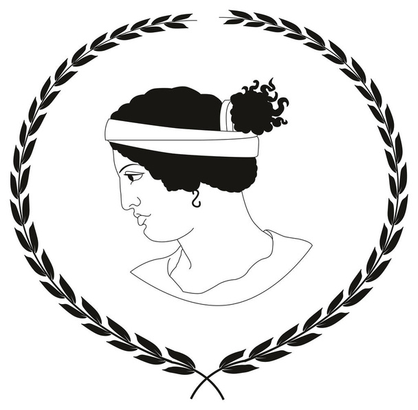 handgezeichnetes dekoratives Logo mit Kopf antiker griechischer Frauen. - Vektor, Bild