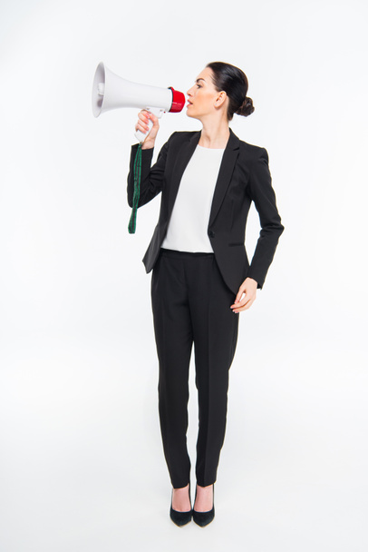 Mujer de negocios sosteniendo megáfono
 - Foto, imagen