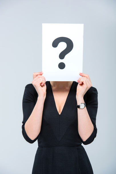 Woman holding card with question mark  - Photo, Image