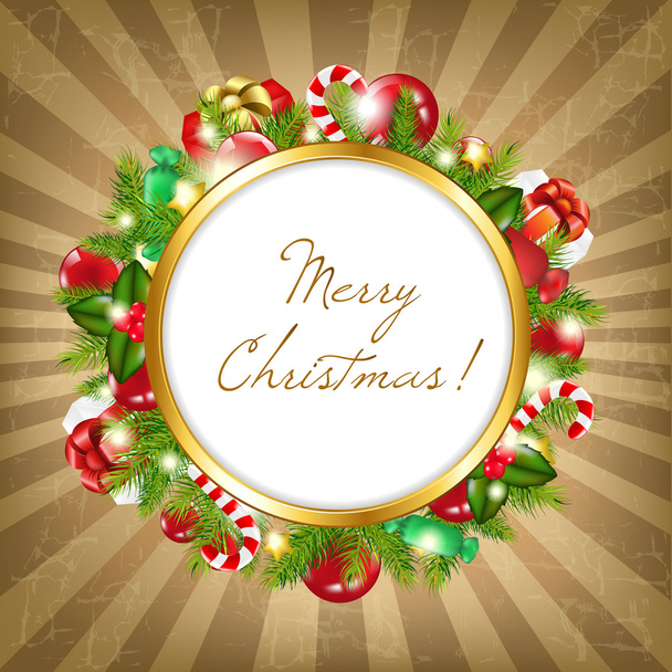 Счастливой рождественской рамы с винтажным фоном
 - Вектор,изображение