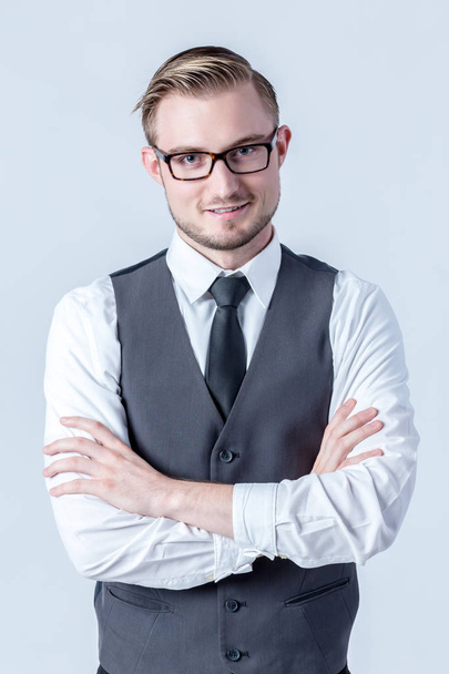 Portrait of  happy smiling businessman standing with arms crossed - Photo, Image