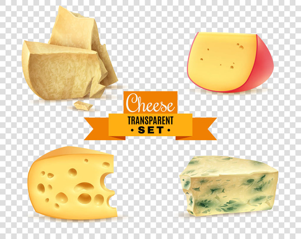 Τυρί 4 ρεαλιστικές εικόνες διαφανή σετ - Διάνυσμα, εικόνα