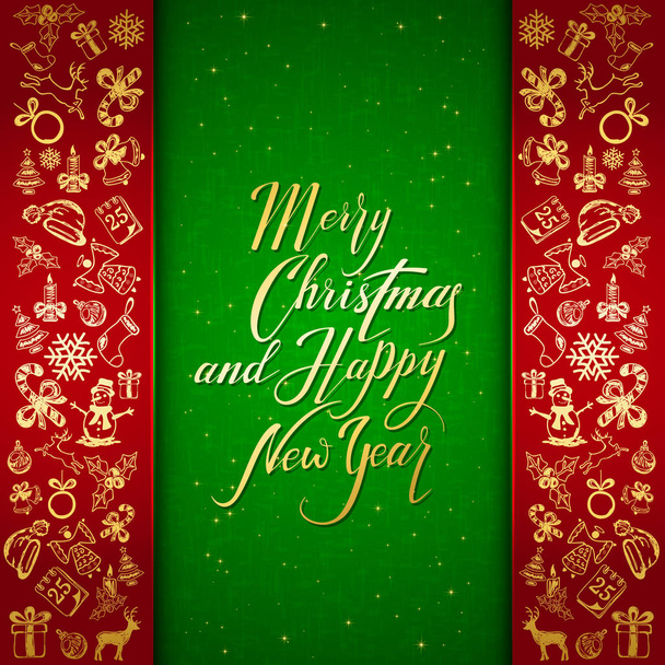 Navidad y Año Nuevo elementos decorativos en bac rojo y verde
 - Vector, Imagen