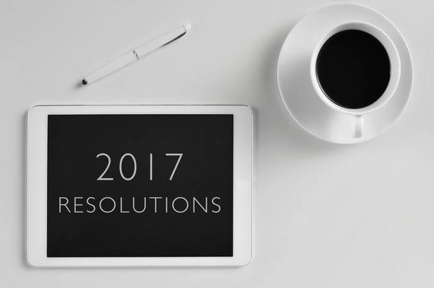 tekst 2017 resoluties in een tablet - Foto, afbeelding