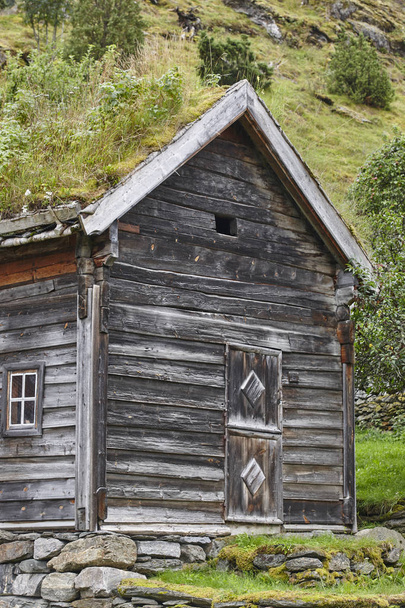 Traditional norwegian wooden cabins facades. Otternes, Norway - Valokuva, kuva